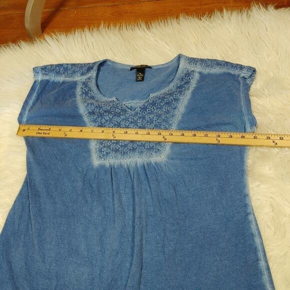 Style and Co Size Medium M Blue Eyelet Tunic Soft Cotton Blouse Top Summer Sprin - Picture 3 of 11
